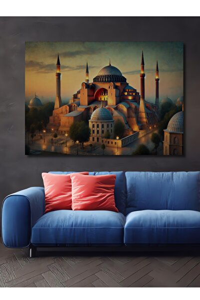 Teona Ahşap Ayasofya Camii Yağlı Boya Görünümlü Ahşap Dekoratif Dikdörtgen Sa...
