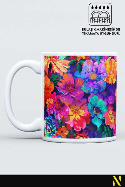 nilizma كوب ملون بنقشة الزهور – كوب سعة 330 مل |   تصميم أنيق ومتين