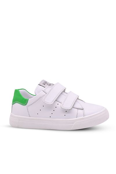 kids A more Papillon Double Velcro Leather Unisex Children's Shoes White-green