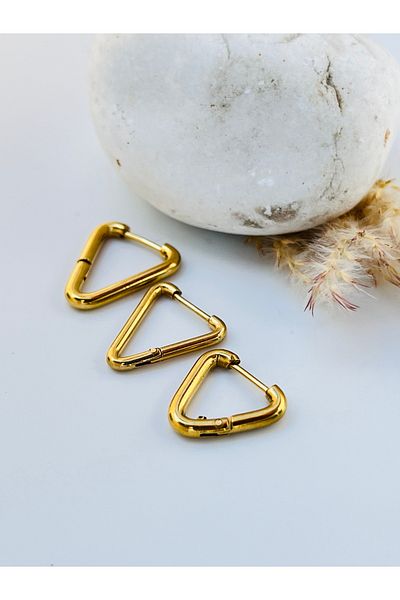 KOALA COMPANY Steel Gold Color 3 Size Triangle Earrings, Non-Allergic