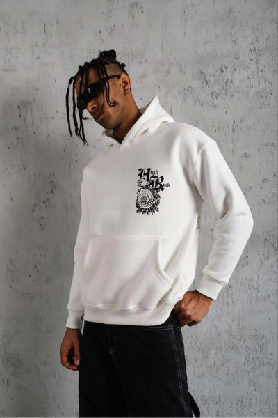 ERTAŞ TREND STORE Men's 3 Thread Cotton Hooded Printed Oversize Sweatshirt Ho...