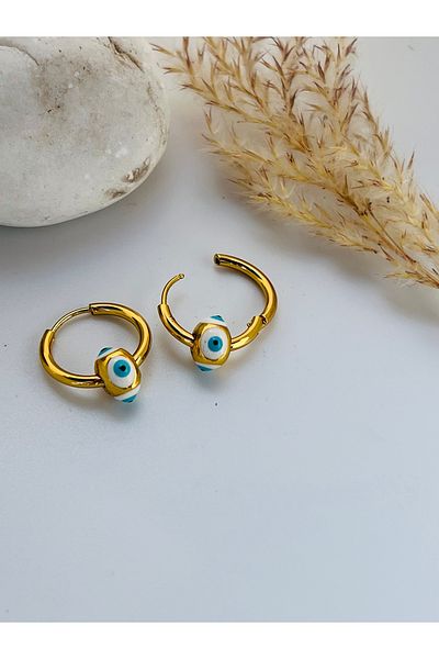 KOALA COMPANY Steel Gold Color Nazar Beaded Hook Earrings 12 mm Non-Allergic-Allergic