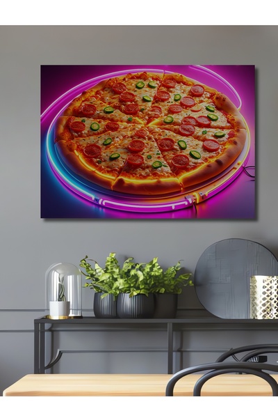 Teona Ahşap Neon Işıklı Pepperonili Pizza Şöleni Ahşap Dekoratif Dikdörtgen S...