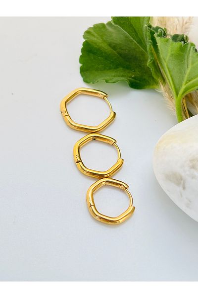 KOALA COMPANY Steel Gold Color 3 Size Pentagonal Earrings Unchangable Allergy Free