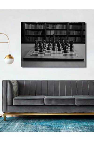 Teona Ahşap Satranç Tahtası ve Kitaplık Siyah Beyaz Ahşap Dekoratif Dikdörtge...