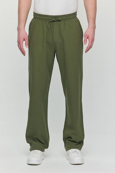 Polo State Ανδρικό φαρδύ λινό Pantalon Green