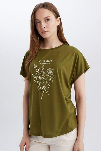 DeFacto Νέα σεζόν Regular Fit Crew Neck Floral κοντομάνικο μπλουζάκι