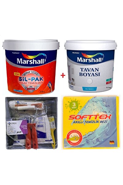 Marshall Sil-pak Silikonlu Duvar Boyası 2.5 Lt + Tavan Boyası 3.5 Kg + Duvar ...