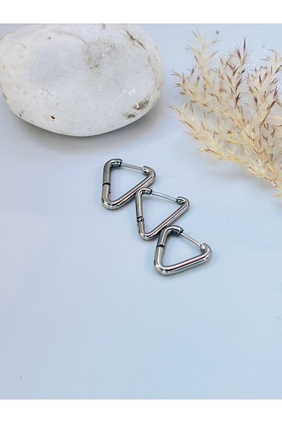 KOALA COMPANY Steel Silver Color 3 Size Triangle Earrings Unstable Allergy Free