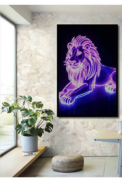 Teona Ahşap Neon Işıklı Mor Aslan Ahşap Dekoratif Dikdörtgen Salon/Ofis/Ev/Mu...