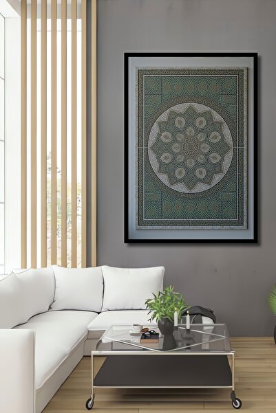 Teona Ahşap Mozaik Desenli Yeşil Mandala Ahşap Dekoratif Dikdörtgen Salon/Ofi...