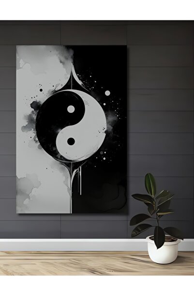 Teona Ahşap Yin Yang Denge Sulu Boya Görünümlü Ahşap Dekoratif Dikdörtgen Sal...