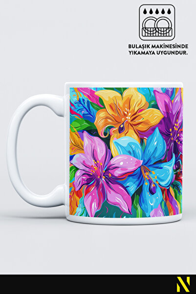nilizma Flower Patterned Colorful Mug – 330 ml Mug |   Stylish and Durable Design