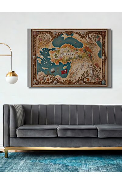 Teona Ahşap Türkiye Haritası Yağlı Boya Görünümlü Ahşap Dekoratif Dikdörtgen ...