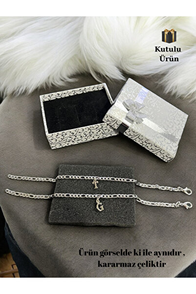 GLANZEND Sevgililer gününe Kararmaz Çelikli 2adet Harfli Sevgili Bilekliği, Ç...