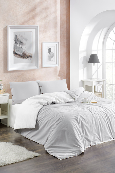 PASIONI طقم غطاء لحاف شخصي ذو وجهين ناعم باللون الرمادي