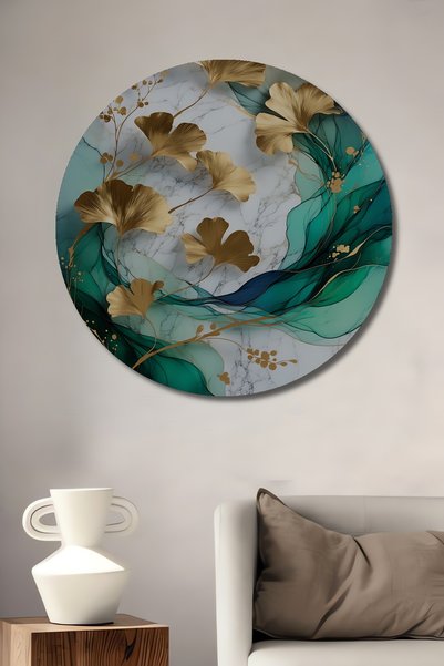 Teona Ahşap Altın Ginkgo Yaprakları Mermer Desenli Modern Sanat Dekoratif Yuv...