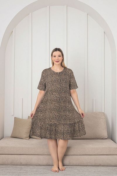 Asel Leopard Pattern Large Size Lycra Combed Cotton Dress