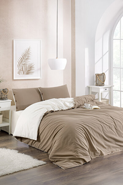 PASIONI طقم غطاء لحاف مزدوج الوجه ناعم باللون البني