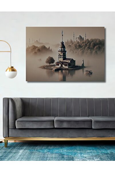 Teona Ahşap Gizemli İstanbul Kız Kulesi Yağlı Boya Görünümlü Ahşap Dekoratif ...