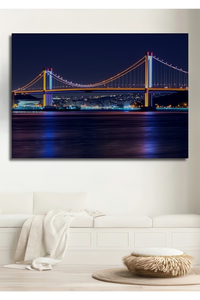 Teona Ahşap İstanbul Boğaz Köprüsü Işık Yansımaları Yağlı Boya Görünümlü Ahşa...