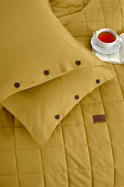 PASIONI Soft %100 Pamuk Çift Kişilik Yatak Örtüsü Hardal