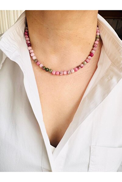 DEVİ fashion Pembe Mix Doğal Taş Kolye 43 cm