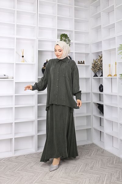 FAYLİN STORE Cupra Fabric Stylish Buttoned Shirt & Skirt Double Set