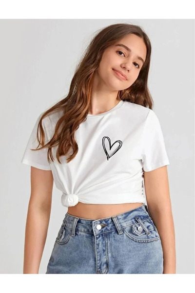 Vacrol Girl's Crew Neck Printed T-Shirt - White