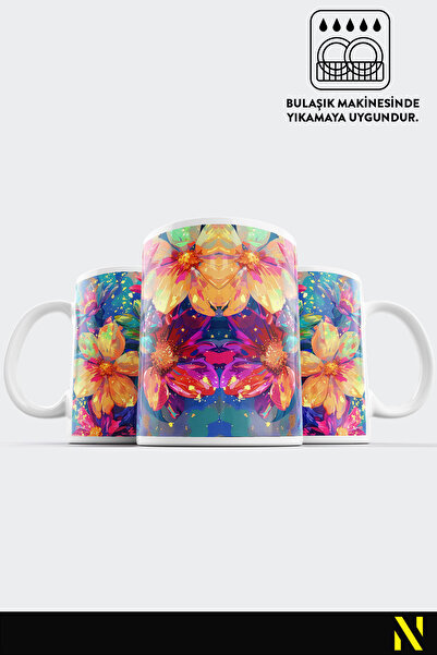 nilizma Flower Patterned Colorful Mug – 330 ml Mug | Stylish and Durable Design