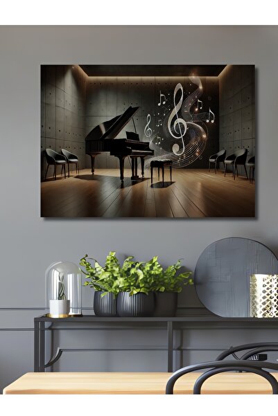 Teona Ahşap Modern Piyano Esintisi Yağlı Boya Görünümlü Ahşap Dekoratif Dikdö...