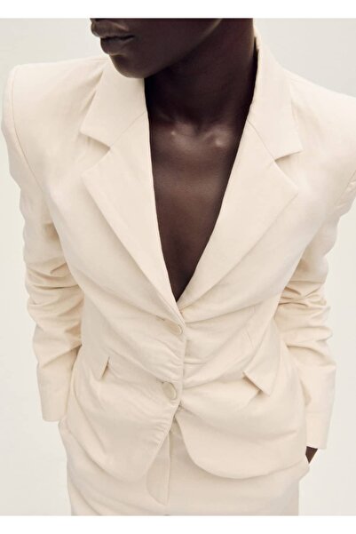 MANGO Woman Cotton and Linen Blend Blazer Jacket