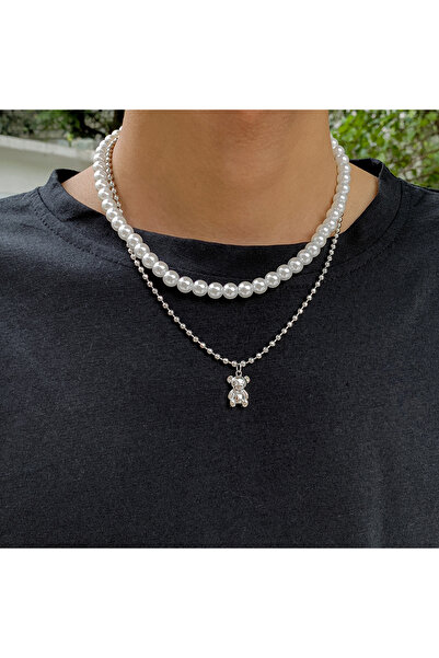 Choice قلادة نسائية فضية لامعة مزدوجة الطبقات على شكل فراشة من لاتس بطول 45 س...