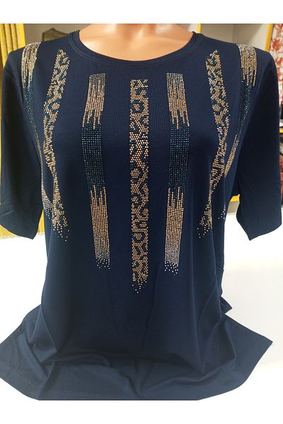 AKŞEN GİYİM Leopard Dezen Stoned Cummerbunds rövid ujjú blúz Méret: Nagy méretű