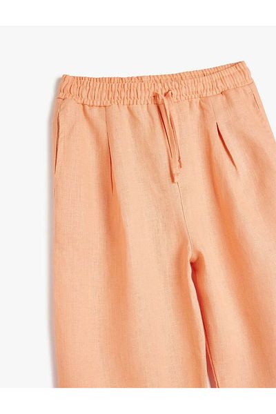 Koton Lace-Up Waist Wide Leg Basic Linen Trousers