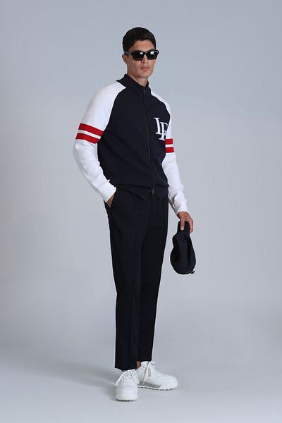 Lufian Navy Blue Men's Block Cardigan