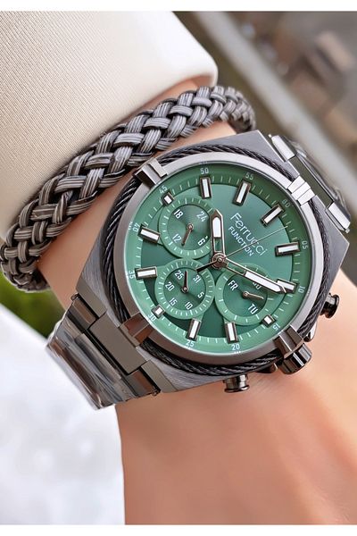 Ferrucci Brand Black Color Steel Cord Inner Functions Active Steel Men's Wrist Watch - with Bracelet Gift