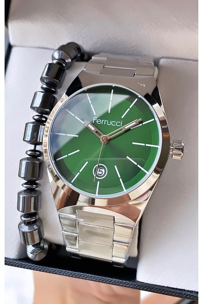 Ferrucci Brand Silver Color Steel Cord Steel Case Men's Wristwatch - Bracelet Gift