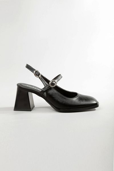 Lio Shoes Pantofi de damă cu toc negru, cu vârf pătrat, cu cataramă, talpă TPU KSYHCB101