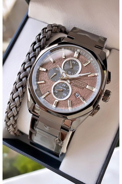 Ferrucci Brand Black Color Steel Cord Inner Functions Active Steel Men's Wrist Watch - with Bracelet Gift