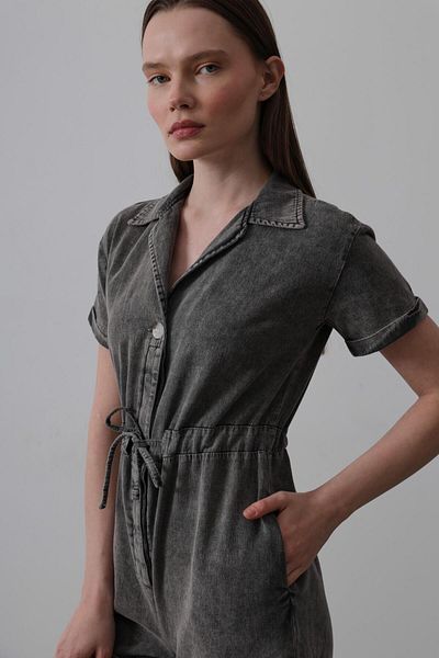 Le Savu Shilsee Women's Anthracite Washed Soft Shorts Jumpsuit