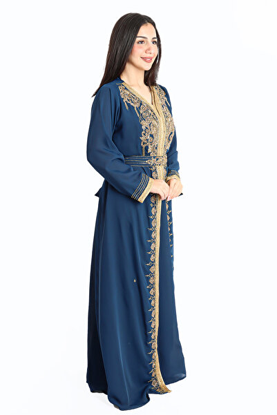 IKKXA Crystal Craft Dazzling Threadwork Blue Kaftan IKW1110