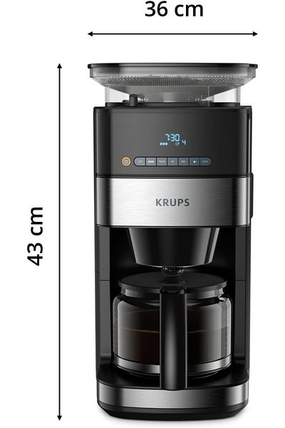 Krups Km8328 Grind Aroma Filter Coffee Maker, 1.25L, 180g Grinder, 15 Cup Capacity, 3 Grind Levels