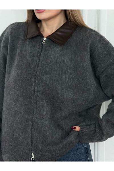 velmorafashion Velmora Leather Collar Cotton Jacket - Smoked -