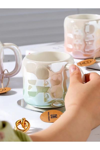 MUKKO HOME 400 ml Elegant Glossy Porcelain Mug Pearlescent Stylish Design, Daily Use and Special Gift Option
