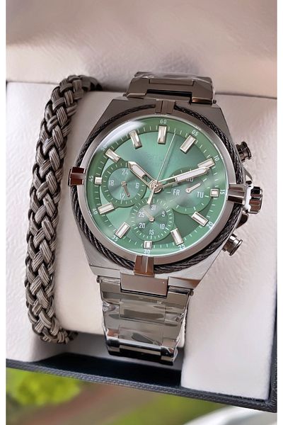 Ferrucci Brand Black Color Steel Cord Inner Functions Active Steel Men's Wrist Watch - with Bracelet Gift