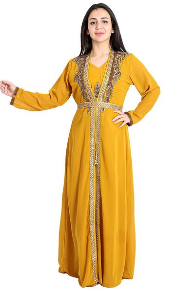 IKKXA Crystal Bliss Handcrafted Yellow Kaftan IKW9857