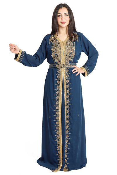 IKKXA Crystal Craft Dazzling Threadwork Blue Kaftan IKW1110