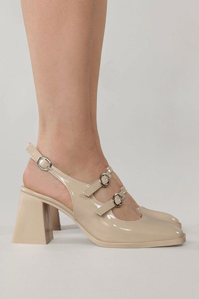 Lio Shoes Pantofi de damă cu toc din piele lacuită bej KBEJR103