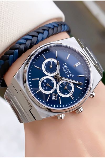 Ferrucci Brand Silver Color Steel Cord Inner Functions Active Steel Men's Wristwatch - with Bracelet Gift